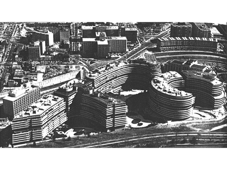 Black and White Aerial Photo of the Watergate Hotel