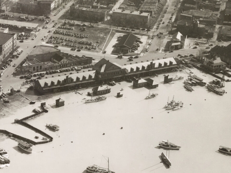 Historic photo of flooding in Washington DC Wharf