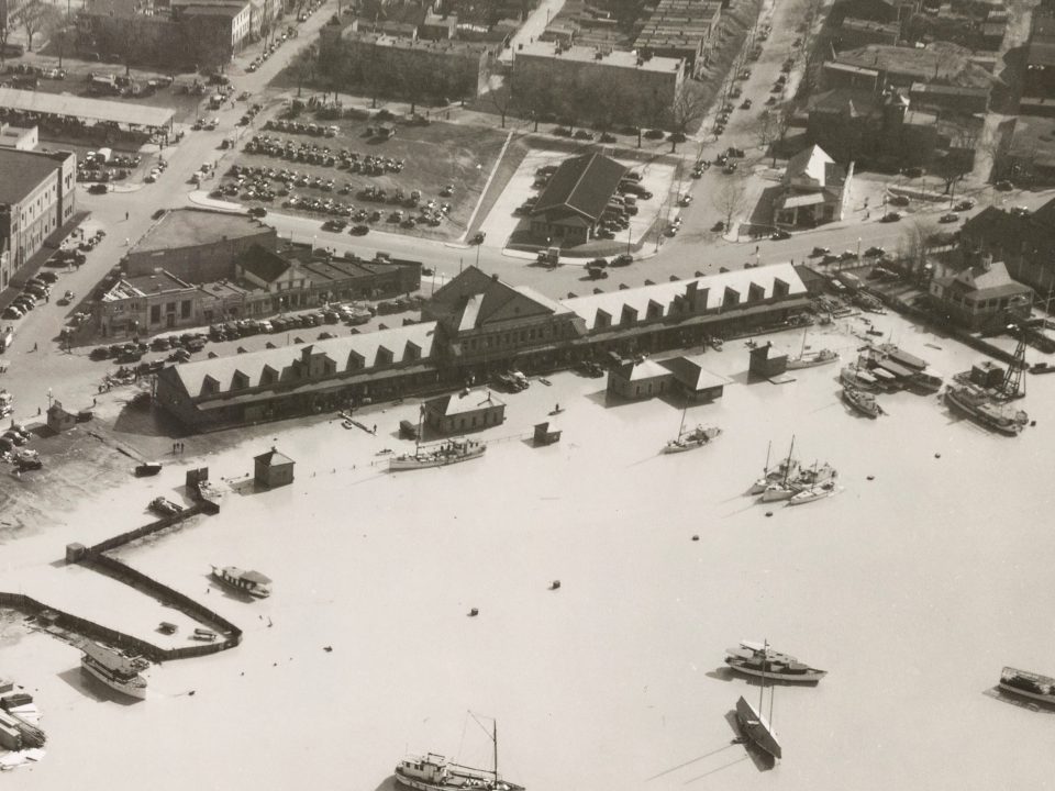 Historic photo of flooding in Washington DC Wharf