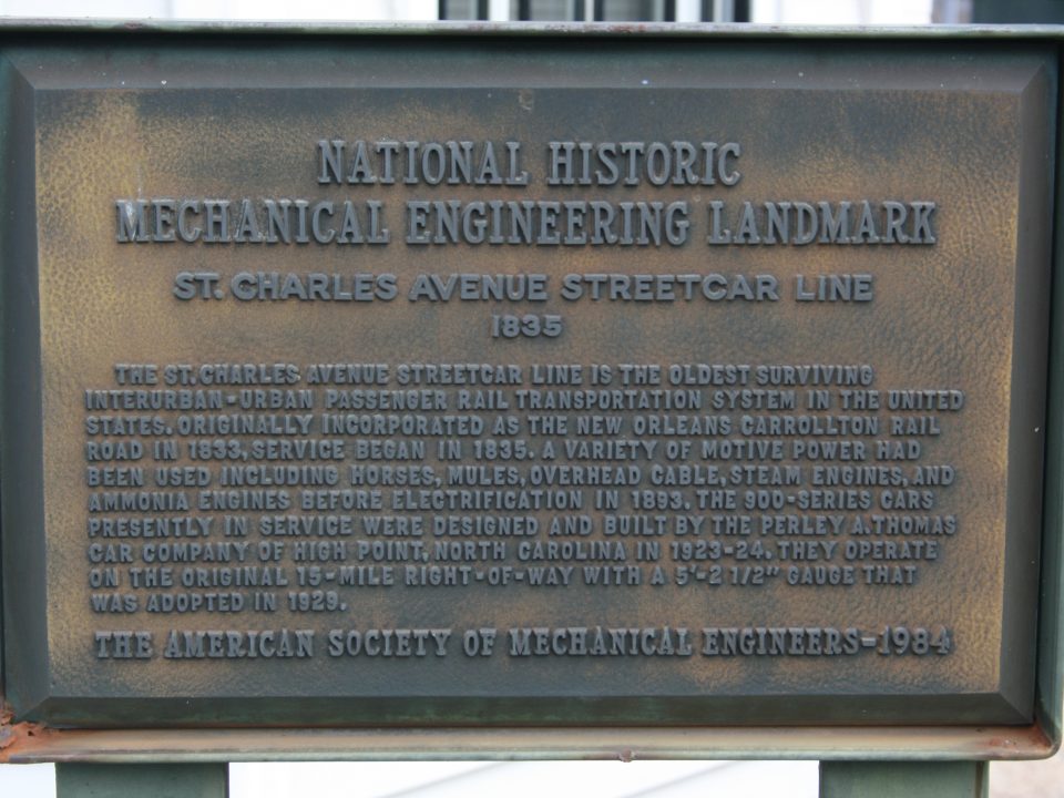 National Historic Engineering Landmark St. Charles Avenue Streetcar Line